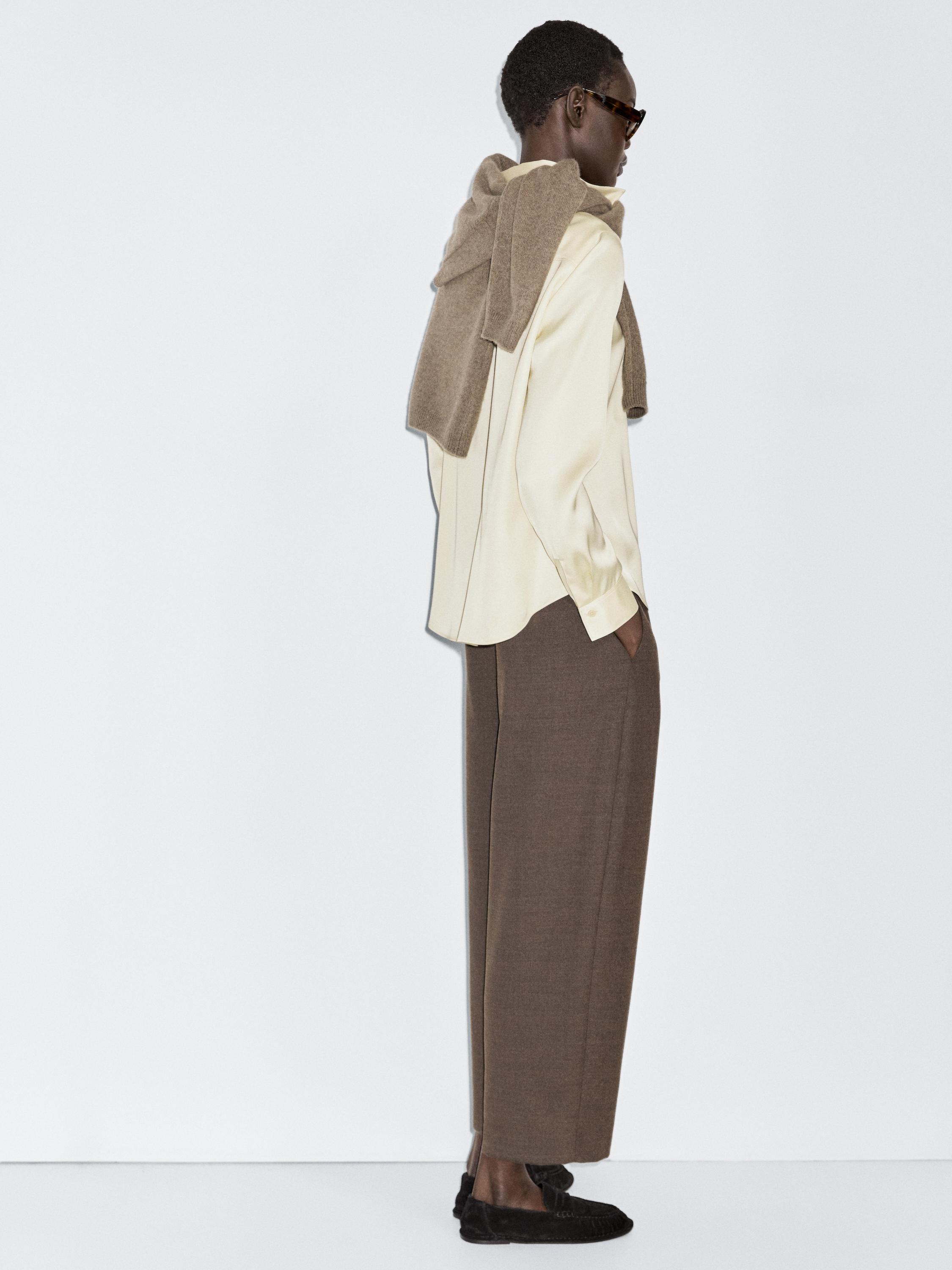 Barrel fit wool blend trousers